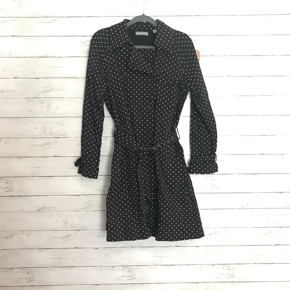 Kate Hill Black and White Polka Dot Trench Coat
